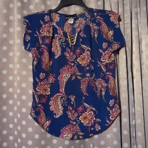 MARIANNE Short Sleeve Paisley Floral Gauze Top Small